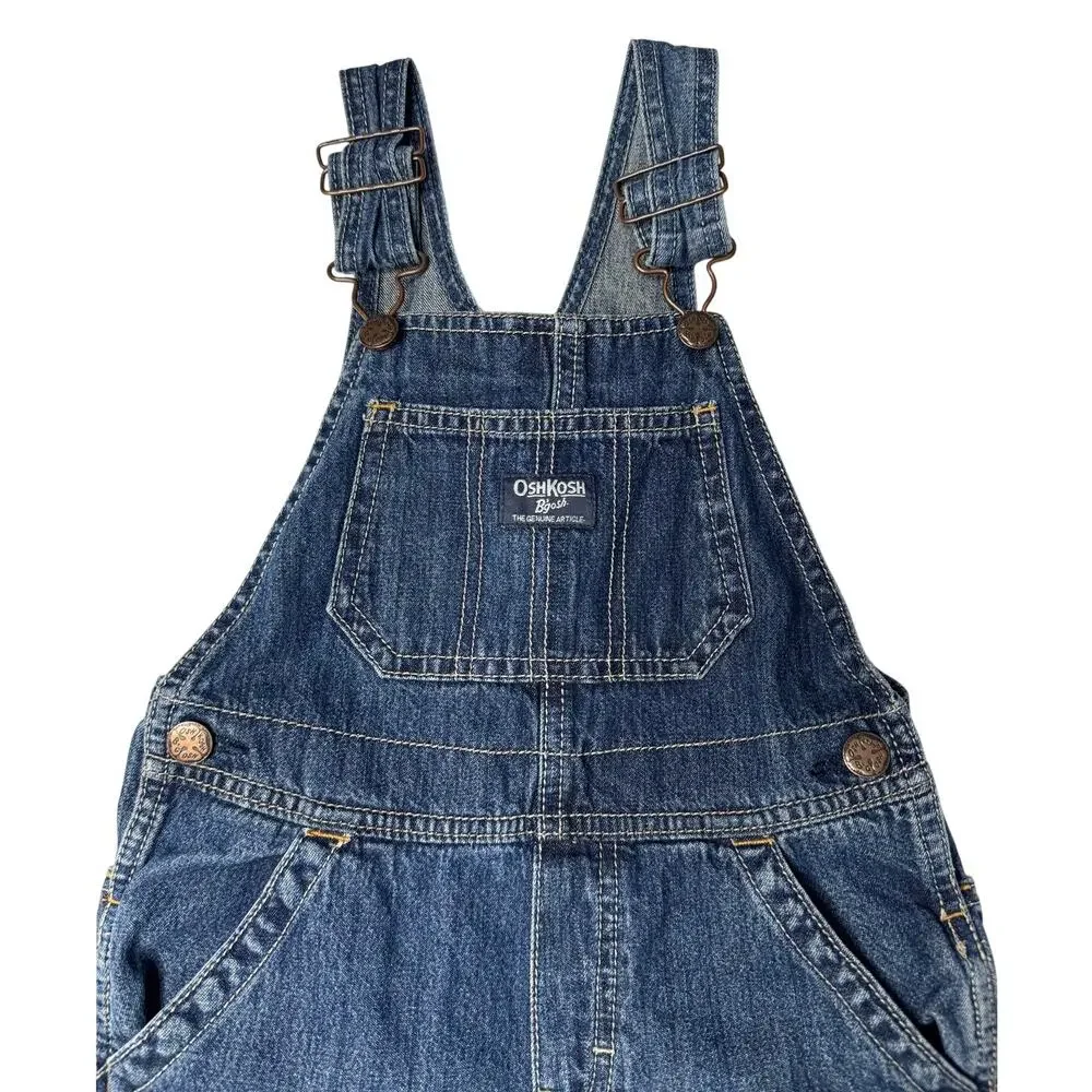 OshKosh B'Gosh Denim VestBak Overall Shortalls Cutoff Distressed Retro 4T